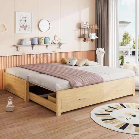 Lit 90x190 extensible en 180x190 avec 2 tiroirs HAVRYA (1/5)