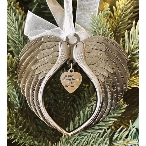 Décorations de Noël ailes d'ange – Commémoration de la perte d'un être cher avec un ruban de soie et sac cadeau rouge pour sapin (1/4)