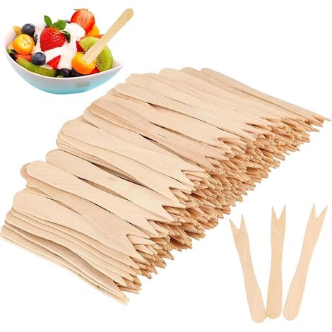 200 Fourchettes en Bois de Bouleau, Fourchettes Jetables pour Fête, Anniversaire, Camping (1/5)