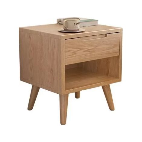 Tables de Chevet, Table D'appoint avec Rangement, Pieds en Bois, pour Chambre à Coucher, Salon,(Tiroir unique, Couleur du bois brut) (1/2)