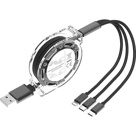 1pc Multi-Tip Retractable 3-in-1 USB Charging Cable, Universal Multi-Tip 1m Retractable Wall Charger with Cables, Compatible with Multiple Types of Phones (1/5)