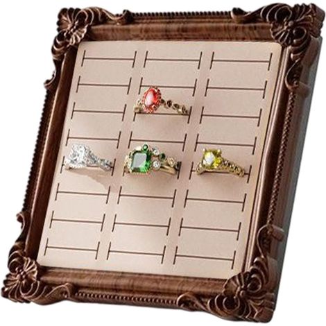 Présentoir à bijoux élégant – Présentoir à bagues compact, plat à bijoux avec doublure en velours, organisateur de boucles d'oreilles avec accents en laiton, plat à bagues ornées de breloques antiques (1/5)