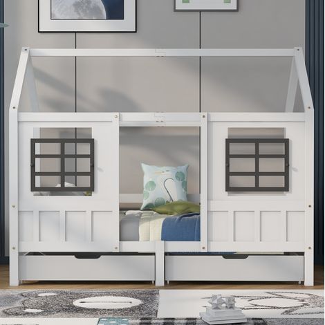 Letto singolo a casetta con 2 cassetti 90x200 OKMYHOME (1/5)