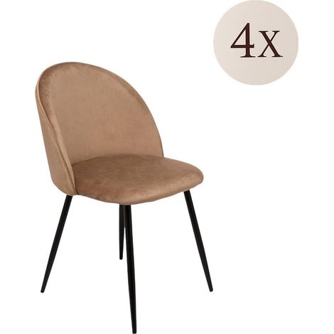 Dmora - Set di 4 sedie Achito, Poltrona rivestita in velluto, Sedia da pranzo imbottita, Seduta per riunioni, 51x54h82 cm, Beige