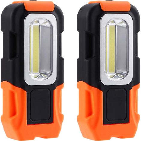 Lampe de travail LED portable, crochet de suspension et lampe torche magnétique, lot de 2 lampes de travail de poche à piles