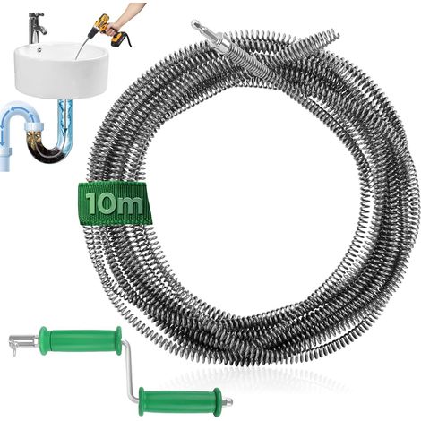 Deboucheur Canalisation 10 m, ø6mm Spirale de Nettoyage de Canalisations avec Adaptateurs Électriques et Manuels Professionnel Tige de Nettoyage Tuyaux Débouchage WC Toilette Sonde Debouchage (1/5)
