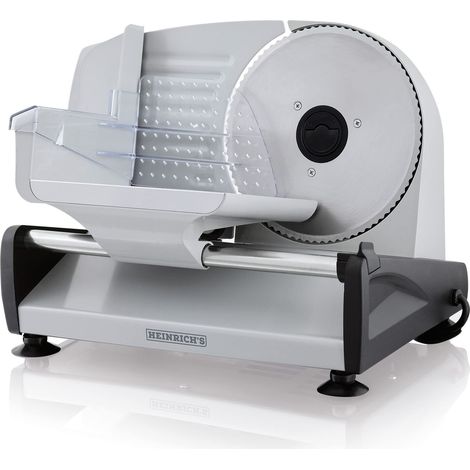 HEINRICHS - Cortadora Eléctrica 200W para Pan y Embutidos, Hoja de Acero Inoxidable Ø19cm, Ajuste de Grosor, Seguridad Integrada, Ideal para Cocina, Corte Preciso y Rápido