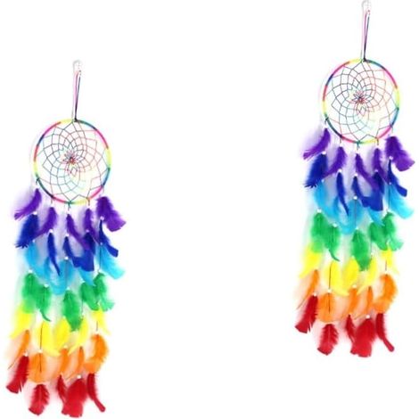 2pièces Attrape-rêves Coloré Macramé Décoration Murale Créative pour Maison Ornement Léger pour Salon Chambre Et Porche (1/5)