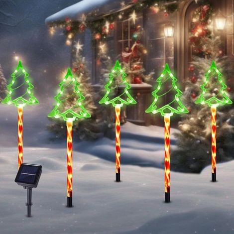 Guirlandes lumineuses solaires de Noël pour allées, 8 modes, éclairage LED étanche pour jardin, allée, cour, pelouse, porche, décoration de Noël, lot de 5 (arbre tubulaire rouge, lot de 5)