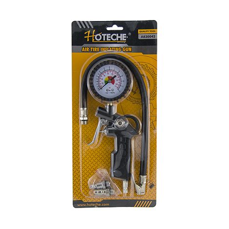HOTECHE medidor presion 1/4 con manometro blister , Medidor de presión A830042. 1/4 pulgadas Europea. Pistola para inflado de neumáticos. Adecuada para usar en vehículos de motor, (1/3)