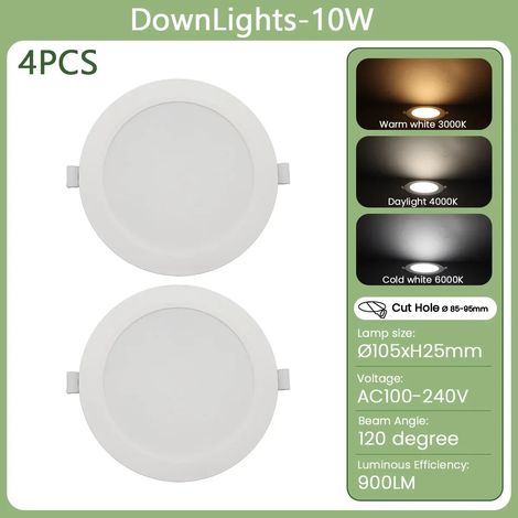 (10W, lumière naturelle 4000K) Deux plafonniers LED encastrés, adaptés à l'éclairage intérieur de la maison. (1/4)