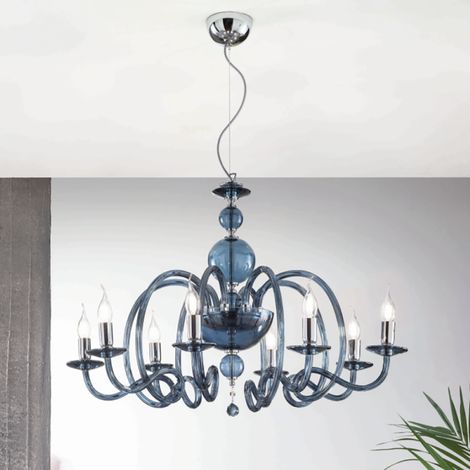 Lampadario a sospensione VIVALDI a 8 luci in vetro lavorato a mano D88 cm Ottanio (1/2)