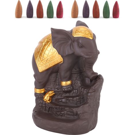 Brûleur d'encens céramique éléphant décor or - Décoration élégante pour la maison et le bureau (1/5)