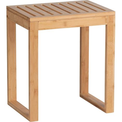 Wenko – Tabouret de salle de bain en bambou 40x30x46cm – Support jusqu'à 120kg – Fini naturel – Pour rangement et marchepied (1/5)