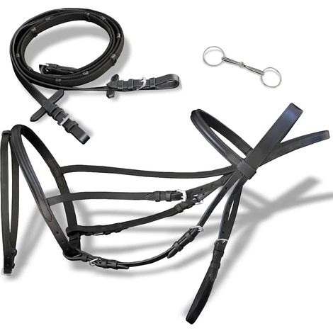 vidaXL Brida Flash de Cuero Negro con Riendas y Bocado (Caballo Percherón) (1/5)