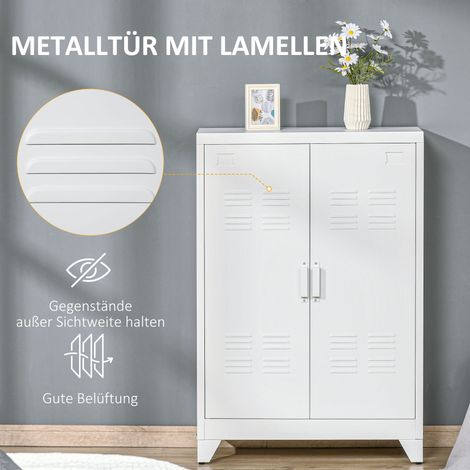 Armoire de bureau métallique, meuble polyvalent à double porte à lamelles magnétiques 75x33x110 cm blanc (1/5)