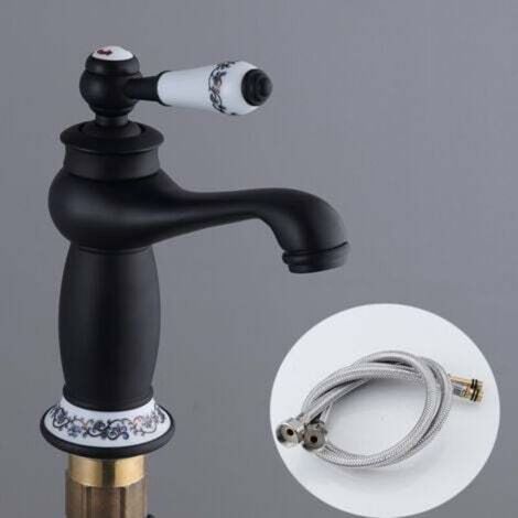 Noir Robinet Rétro de Lavabo Évier en Laiton Céramique Robinet Antique Vintage Mitigeur Robinet d'Eau Froide/Chaude Remplacement Décoration pour Cuisine Salle de Bain (1/4)