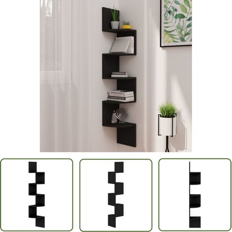 The Living Store Wand-Eckregal Schwarz 19x19x123 cm Holzwerkstoff - Wandregal - Eckschrank - Deko Regal - Holzregal - Schwarzes Regal (1/5)