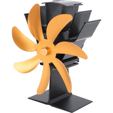 Ventilateur de poêle à 7 pales à combustion thermique, en alliage d'aluminium thermoélectrique, pour cheminées à bois, couleur or. (1/5)
