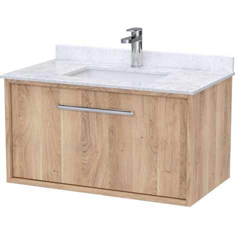 Sturbridge Contemporary 1 Drawer Wall Hung Vanity Unit with Marble Top with Basin , 800mm, Bleached Oak