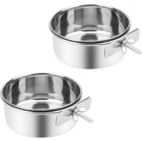 Futter- und Wassernapf mit Klemme, Edelstahl, Futternapf für Hunde, Vögel, Papageien, Katzen und Kaninchen, 2er-Pack (M)