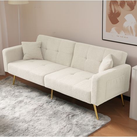 Schlafsofa 175x64x72 cm Weiß Sherpa-Stoff mit Bettfunktion, verstellbarer Rückenlehne und Seitentaschen (1/5)