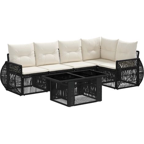 Conjunto de sofás de jardín 6 uds. Negro y Blanco Crema vidaXL (1/5)