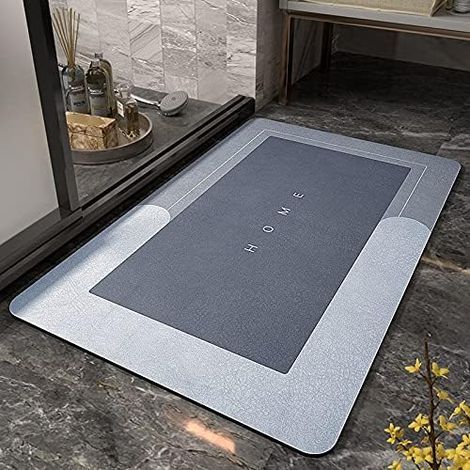 Super Absorbant Floor Mat, Sèche Rapide Absorbant, Tapis de Sol Lavable en Machine, Tapis de Salle de Bain, Douche, WC, 50X80 cm Bleu (1/4)