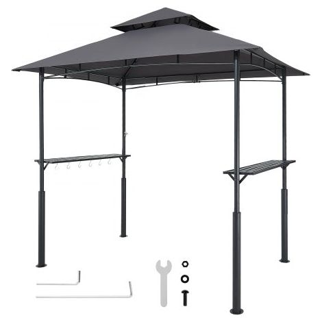 Gazebo para Barbacoa, Refugio Reforzado de Acero para Barbacoa con Recubrimiento en Polvo 243 x 150 x 250 cm con Techo de 2 Niveles, 2 Estantes Laterales y 8 Ganchos para Patio, Jardín (1/5)