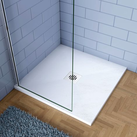 Piatto Doccia Bianco 70x70cm di Spessore da 3 cm in Pietra Artificiale e Mesina Mista Effetto Ardesia Ruvido Piletta e Tubo inclusi (1/5)