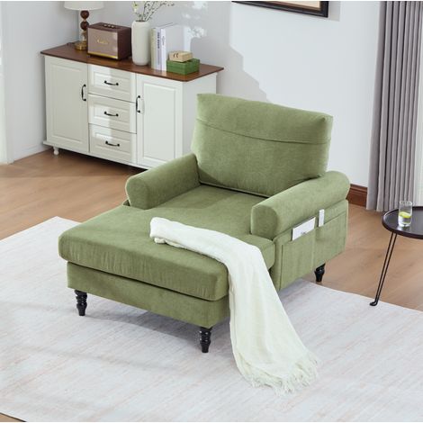 Canapé 1 place aus Chenille in Olivgrün, 125,5x97x86 cm, mit breiter Sitzfläche und Seitentaschen