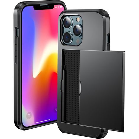 Custodia per iPhone 12 / 12 Pro con porta carte scorrevole, nera (1/5)