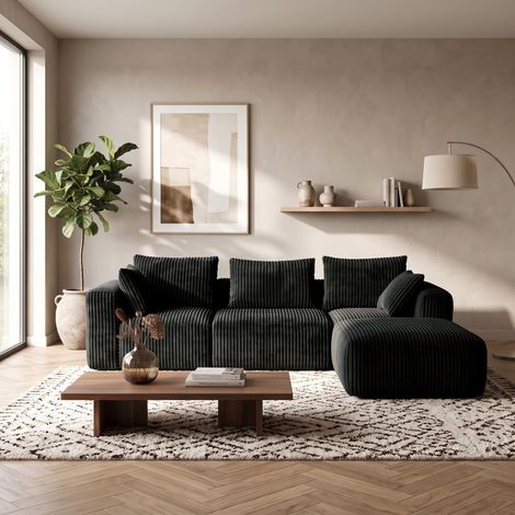 Canapé d'angle réversible OPERA en velours côtelé / Noir/ L279xH78xP188 cm (1/5)