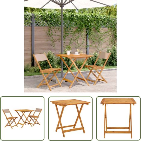 The Living Store Ensemble de bistro 3 pcs taupe tissu et bois massif - Meubles De Jardin - Salon De Jardin - Ensemble De Bistro - Mobilier Extérieur - Acacia Massif (1/5)