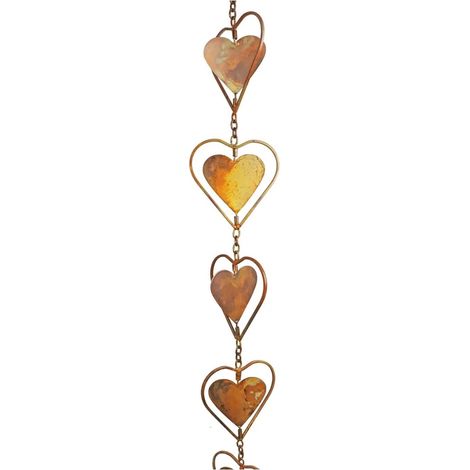 Chaine Pluie - Cuivre Pur Épais - Coupe Fleur En Forme De Cœur - Pour Gouttière Avec Adaptateur - Décoration Extérieure Jardin - 108 cm (1/3)