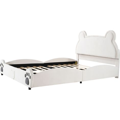 Cama infantil de terciopelo blanco con forma de oso 140 x 200 cm (1/5)