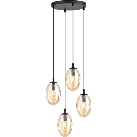 Lampada a Sospensione Astral, Acciaio verniciato a polvere, Vetro, Nero, Ambra, 40x100x40 cm