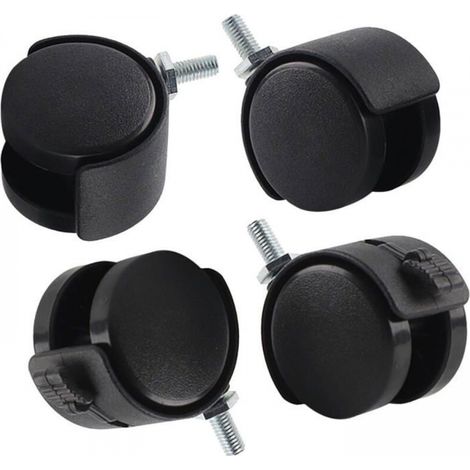 Lot de 4 roulettes pour mobilier de bureau en nylon, pivotantes avec frein, noires (1/5)