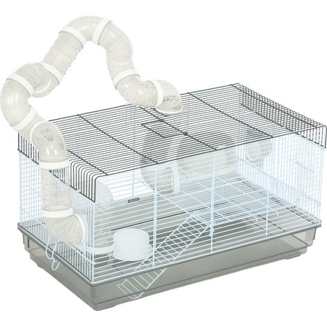 Gabbia per criceti Irovami, gabbia piccola con tunnel e accessori inclusi, in filo d'acciaio, 58 x 32 x 31 cm, grigia