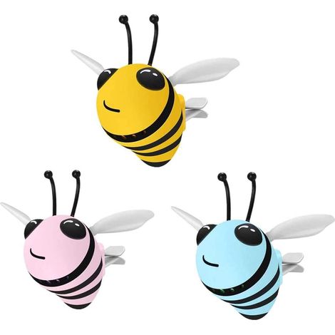 Petite abeille à clipser sur la grille d'aération de votre voiture, accessoires de décoration pour grille d'aération, 3 types de désodorisants pour voiture, jolis cadeaux pour la voiture, jaune + rose