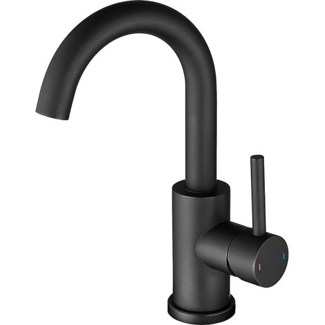 Bathroom Faucet, Small Bathroom Faucet, 360° Swivel Faucet, Single Lever Mixer Tap, Stainless Steel Basin Faucet Black (1/5)