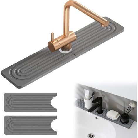 Tapis de robinet en terre de diatomées - 40 x 10 cm - Tapis anti-éclaboussures ultra-absorbant pour robinet - Organisateur de lavabo à séchage rapide (1/5)