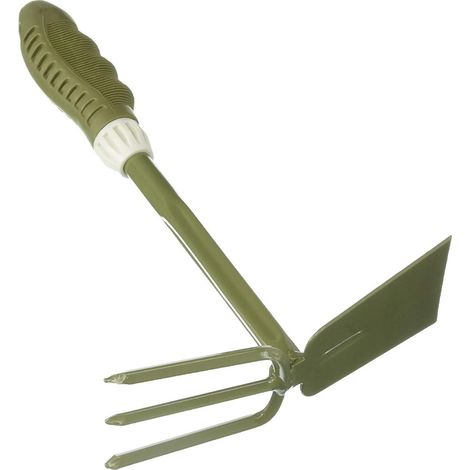 Petite houe et bêche combinées, indéformables. Outil de jardin en acier au carbone. Poignée ergonomique légère en PVC souple. Antidérapante. (1/5)