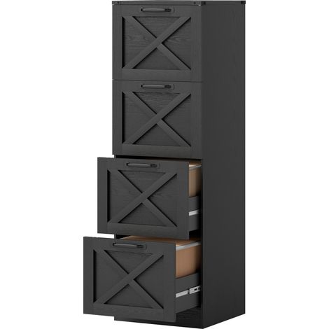 Caisson de Bureau avec 4 Tiroirs, Dossiers Suspendus pour Formats Lettre/A4, Style Rustique, 40x40x131cm, Noir (1/5)