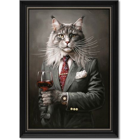 Cuadro de gato con traje y marco negro pintado 100 cm (1/5)