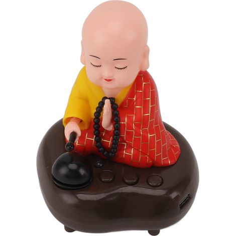 Petite statue de moine avec chargement USB, 6 pistes musicales, éclairage LED et fonction de hochement de tête, statue de moine bouddhiste chinois, décoration pour voiture et maison (1/5)