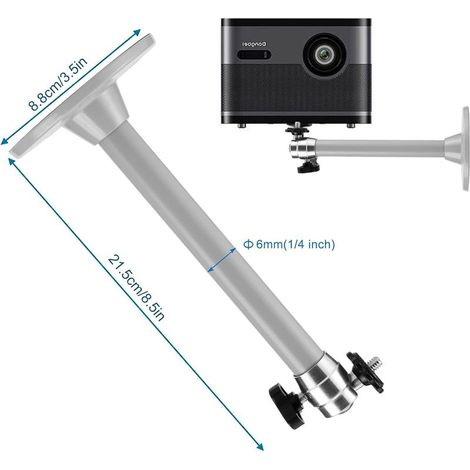 Support de Plafond Videoprojecteur, Universel Support de Mini Projecteur Mural au Plafond, Rotation à 90° 360° Mural Projecteur Support de Plafond Support Mural Aluminium (1/5)