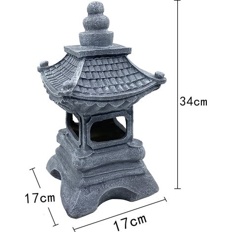 Lampe solaire en résine de style zen chinois, décoration de jardin et palais (34 cm, gris) (1/5)