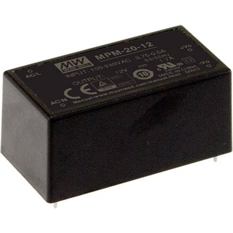 Mean Well MPM-20-12 Alimentatore da circuito stampato AC / DC 12 V/DC 1.8 A 21.6 W (1/2)
