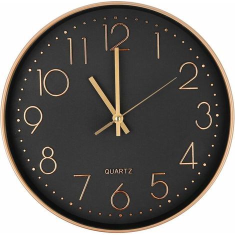 Moderne, geräuschlose Quarz-Wanduhr 25 cm, runde Wanduhr mit übergroßen Ziffern (Roségold) (1/4)